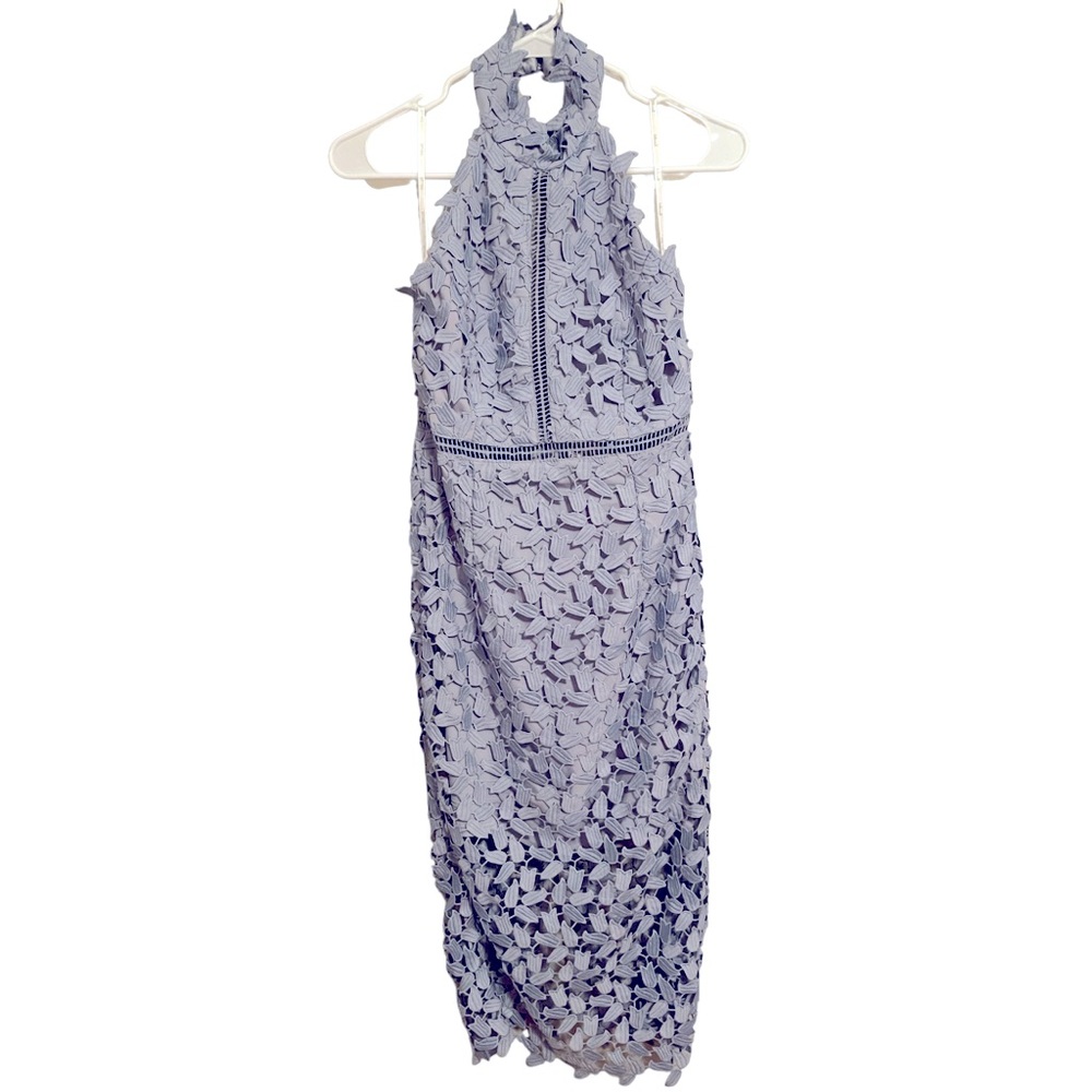Bardot Pastel Blue Lace Dress, Midi, Bardot